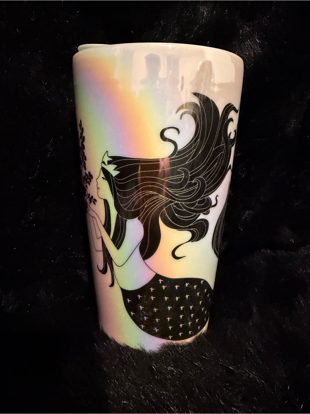 Starbucks Iridescent Mermaid Ceramic Mug - Black and Rainbow